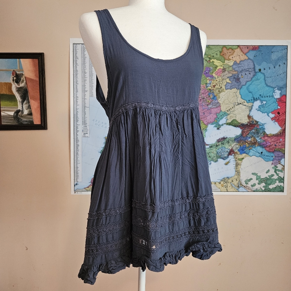 Embroidered trim babydoll dress